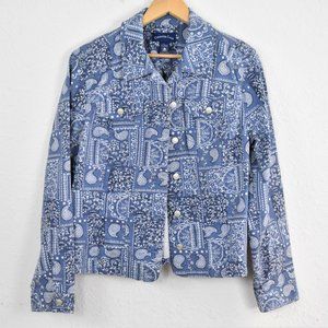Charter Club Blue Paisley Denim Jacket Large